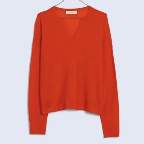 Madewell Sweaters - Madewell 100% Cashmere V-Neck Sweater In Heather Tangerine Size XL NWT